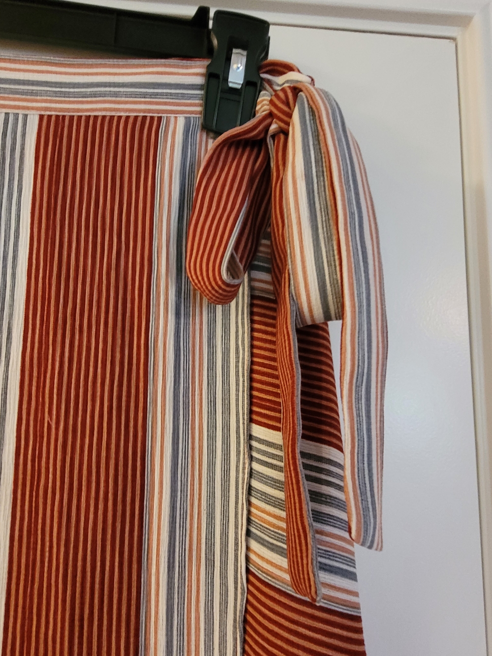 Striped Wrap Maxi Skirt in Rust, White And Blue. - Picture 7 of 10
